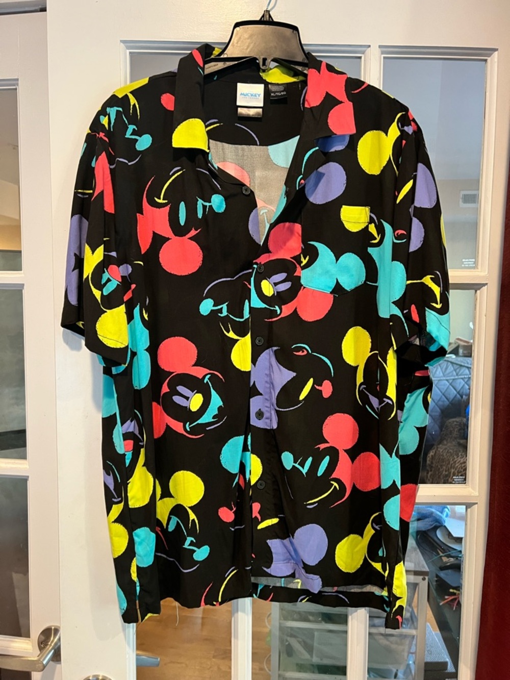 Disney Black Button-Down Shirt with Neon Mickey Print